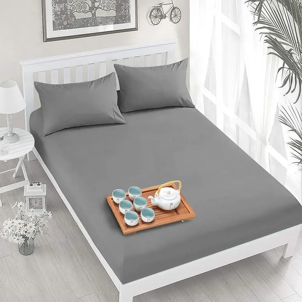 Gulliver Cotton Percale King 4 Piece Cooling Sheet Set‎ Grey - NEW